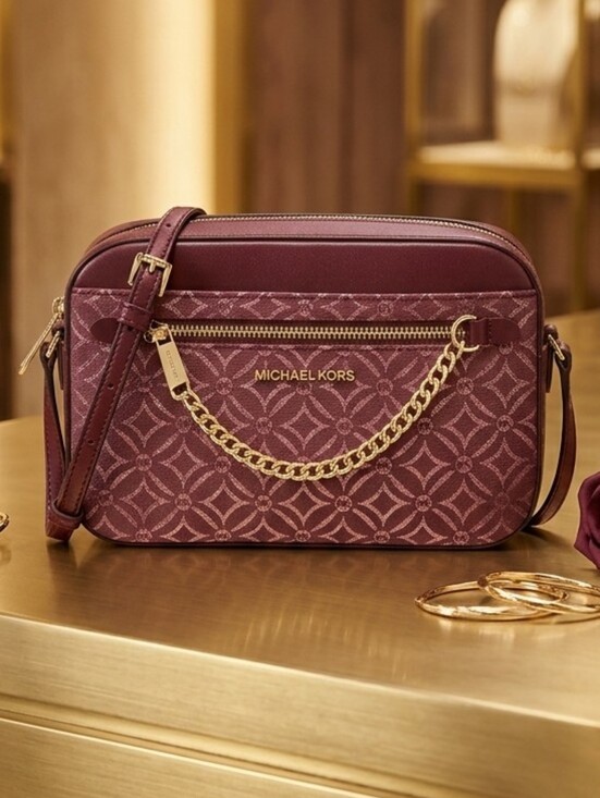 Michael Kors Handbags - Jet Set Large Metallic Logo Jacquard Crossbody Bag - NEW